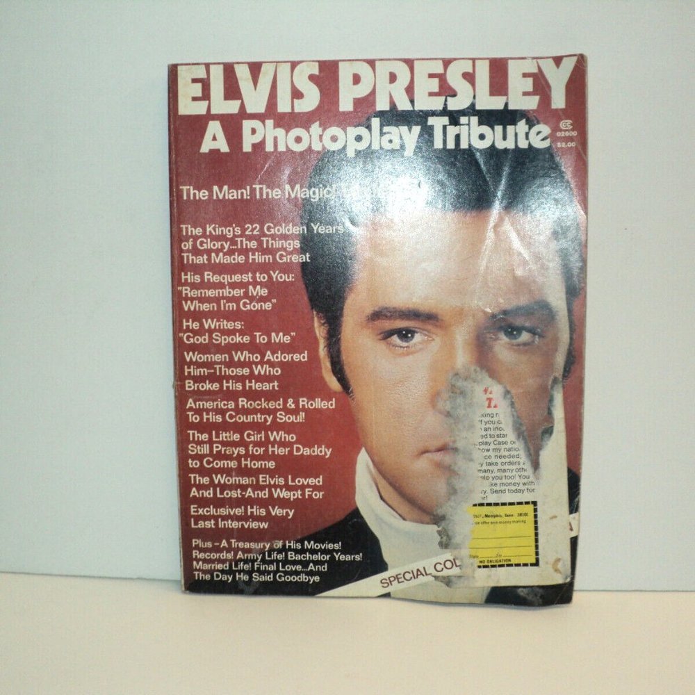 Elvis Presley, A Photoplay Tribute Magazine 1977 Vintage Damage on Cover